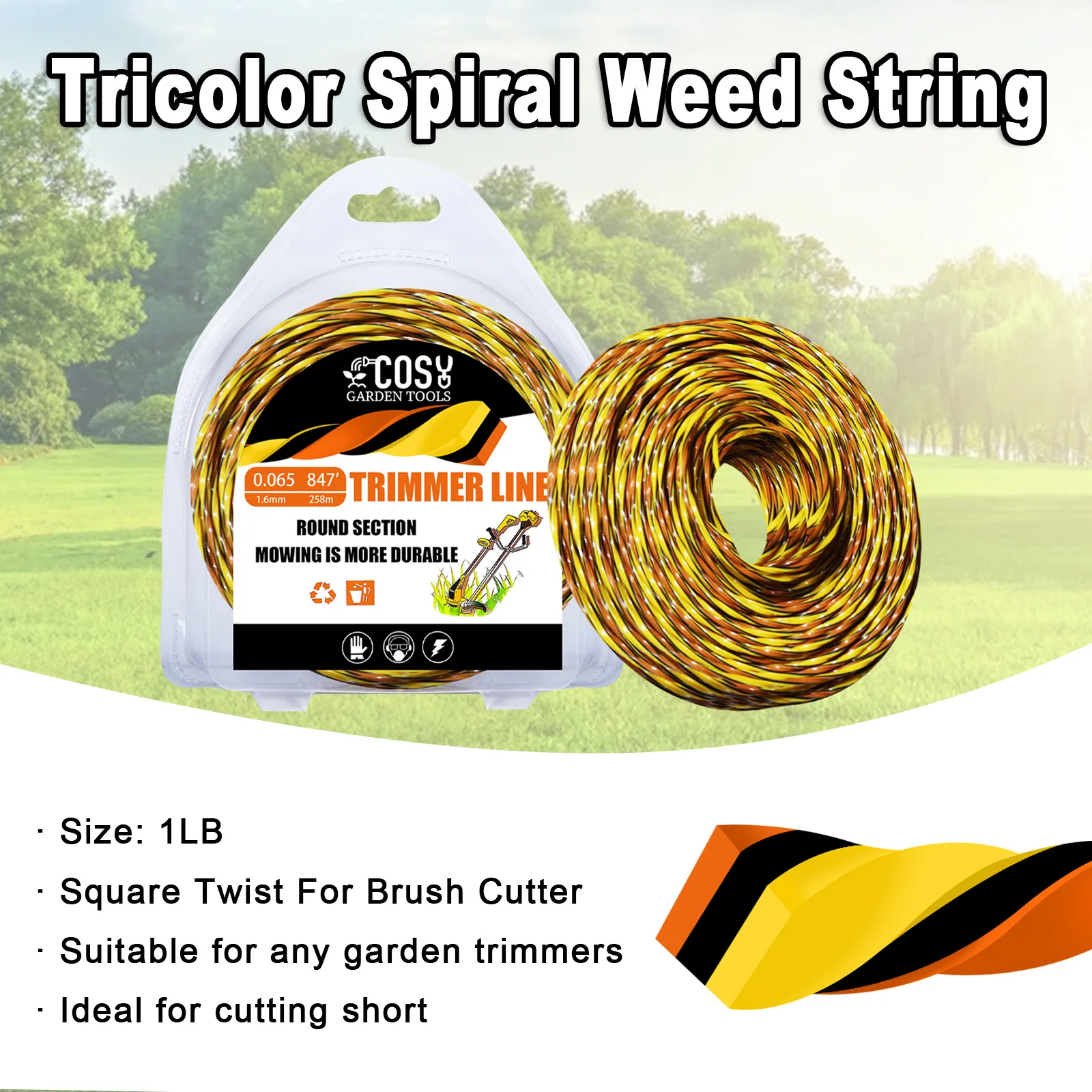1 фунт 1,6/2,0/2,4/2,7 мм, обновленная трехцветная спиральная струна для сорняков, нейлоновая триммерная леска, кусторез, резьба, триммер, веревка для триммера для травы