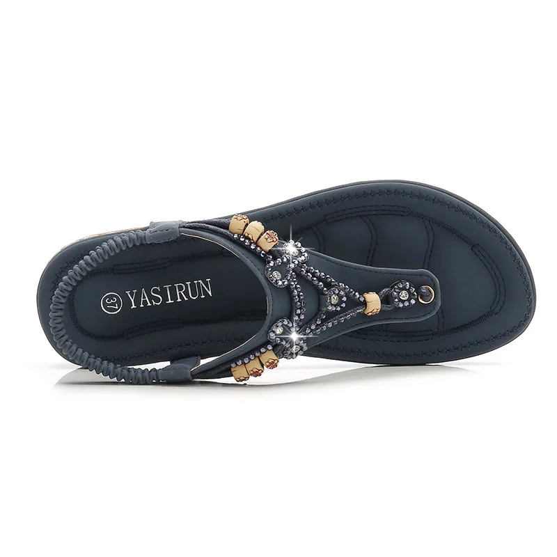 Summer Shoes for Women Fashion Bohemia Women Crystal Bead Flat Sandals Casual Flip Flops Slip on Sandalias Beach Shoes 35-42