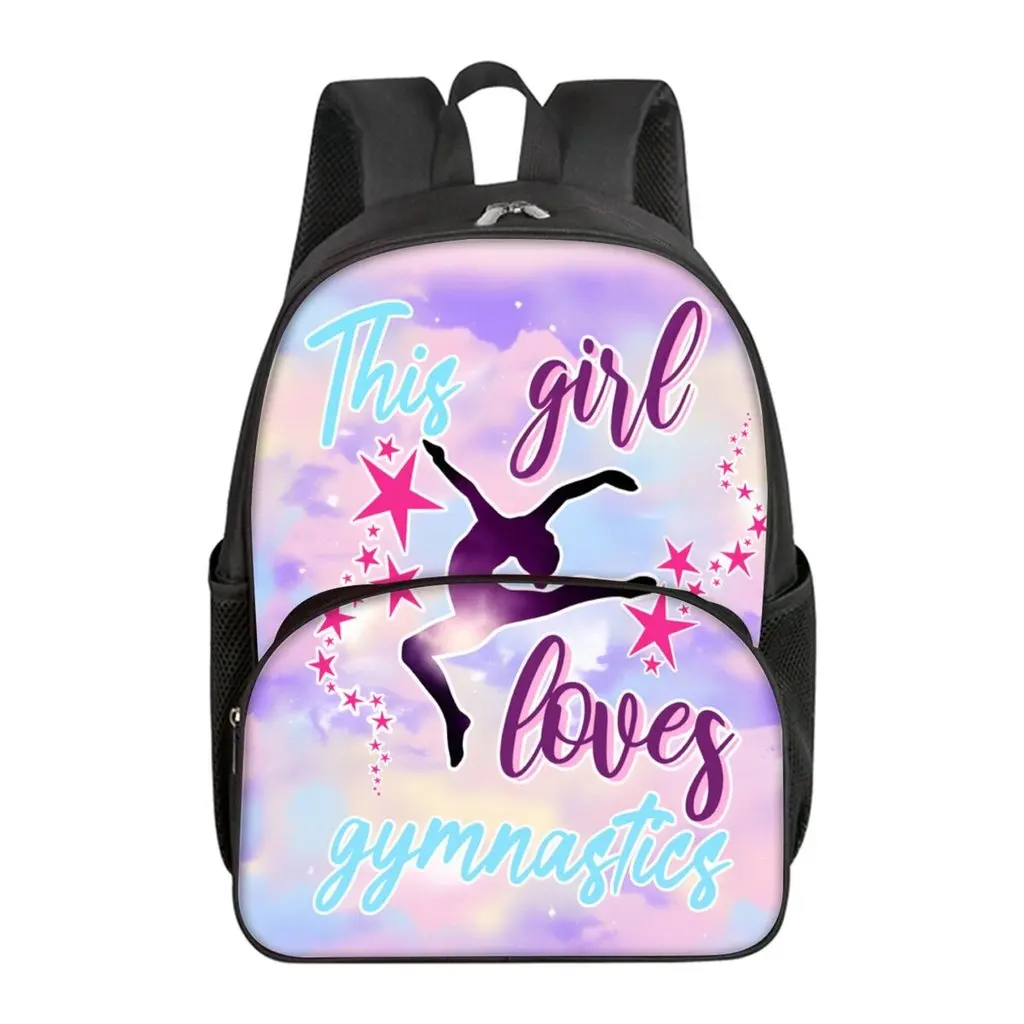 Yoga Dance Print School Backpack for Boys and Girls Best Gift Waterproof 2D Flat Cartoon Round Front Pocket Bag for Children