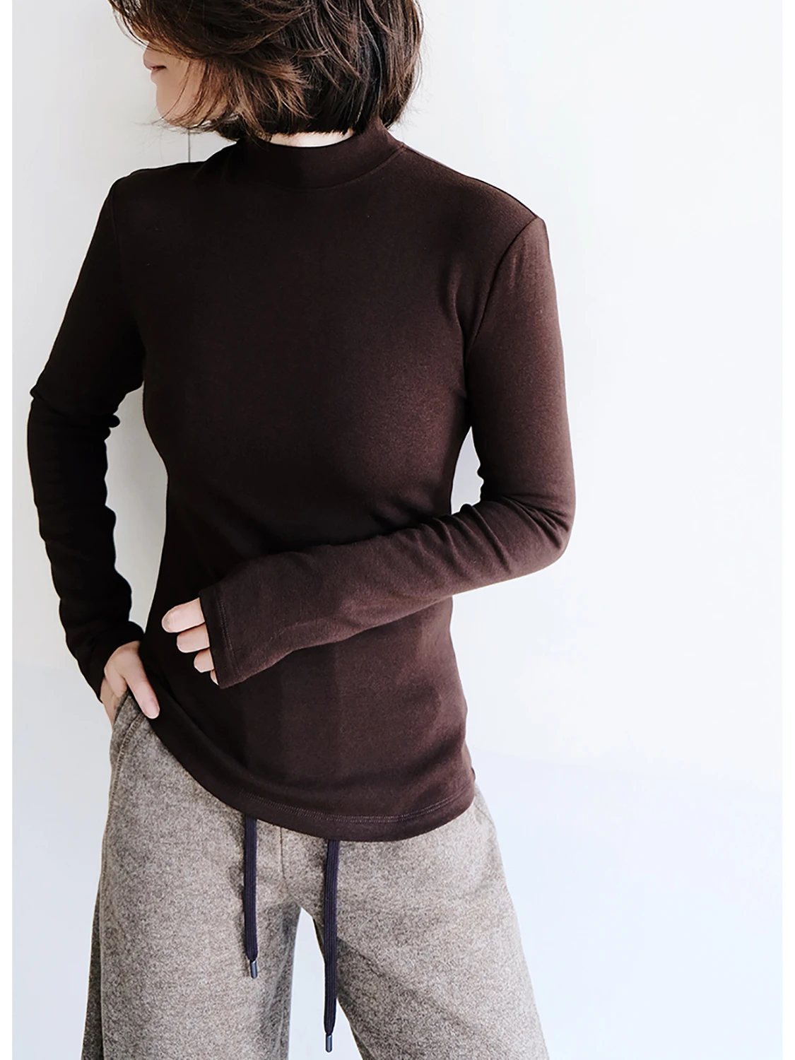 

Autumn Winter New Sle Self-Heating Fce Lined Bottle Ne Long Sve Women's T-irt Casual Fit Base Layer irt