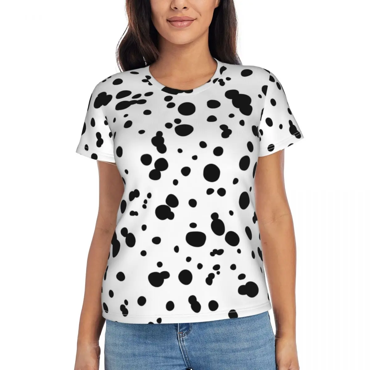 

Dalmatian Spots Print T-Shirts Animal Dots O Neck Korean Fashion Oversized T Shirt Short-Sleeve Women Hip Hop Tshirt Summer Tops