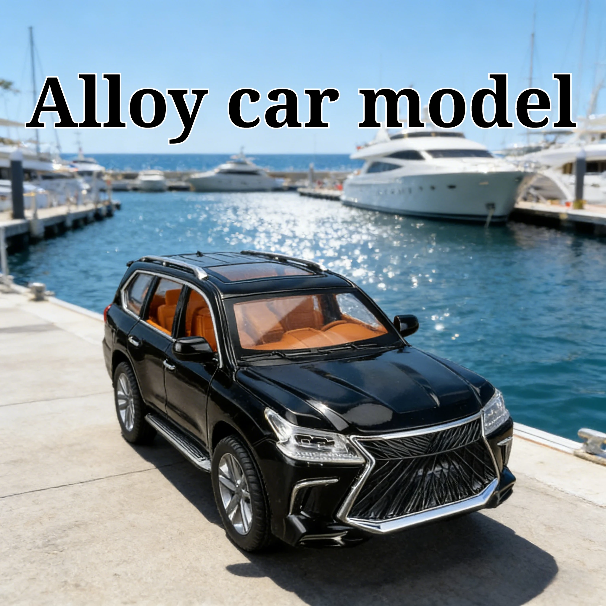 Para portas de modelo de veículo off-road de liga 1:24 Lexus LX570 e porta-malas capô9 do motor pode ser aberto tem funções de som e iluminação