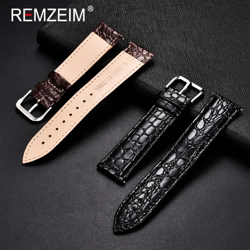 Crocodile Pattern Leather Watch Band 18mm 20mm 22mm 24mm Pin Buckle Wristband Men Women Watch Strap Bracelet Belt