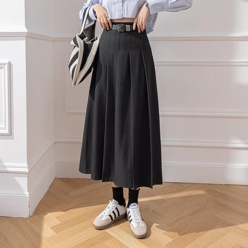 

Ladies Elegant Fashion Large Hem Pleated Long Black Skirt Women Clothes Girls Korean Skirts Chic Casual Faldas Largas BPAK9119