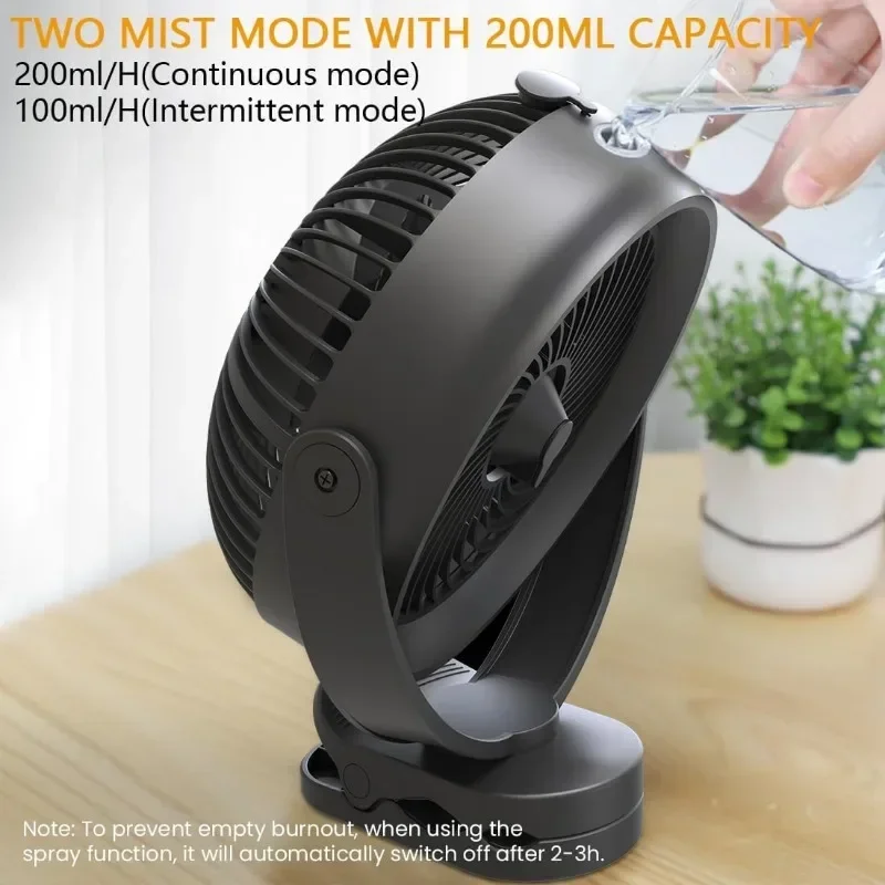 

Battery powered misting fan with clip 48 hours working time suitable for home stroller office and outdoor