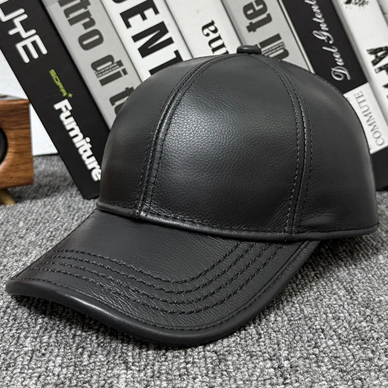 2026 New Autumn Winter Cowhide Baseball Caps Men's Cap Cold-proof Warm Natural Leather Cap Party Hats casquette gorras 모자 кепка
