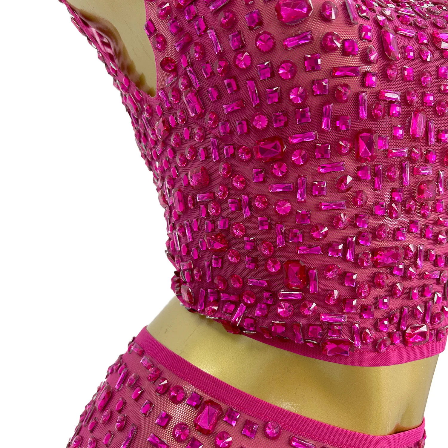 Gesebei-Top corto con diamantes brillantes para mujer, falda larga para fiesta de noche, cumpleaños, sesión de fotos, vestido de cantante, bailarina, ropa de escenario