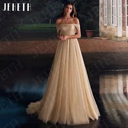 JEHETH Modern Off Shoulder Sparkly Prom Dress Princess A Line Backless Glitter Formal Occasion Dresses Champagne Woman Custom