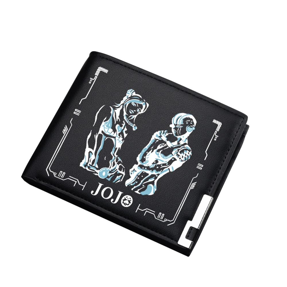 JoJo\'s Bizarre Adventure Anime Short Wallet Kujo Jotaro Cartoon Men Money Bag Pu Leather Black Purse Unisex ID Card Holder