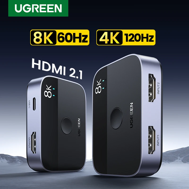 UGREEN HDMI 2.1 przejściówka 8K 60Hz 4K 120Hz 2 w 1 wyjście dla telewizora Xiaomi Xbox SeriesX PS5HDMI kabel Monitor HDMI 2.1 przełącznik