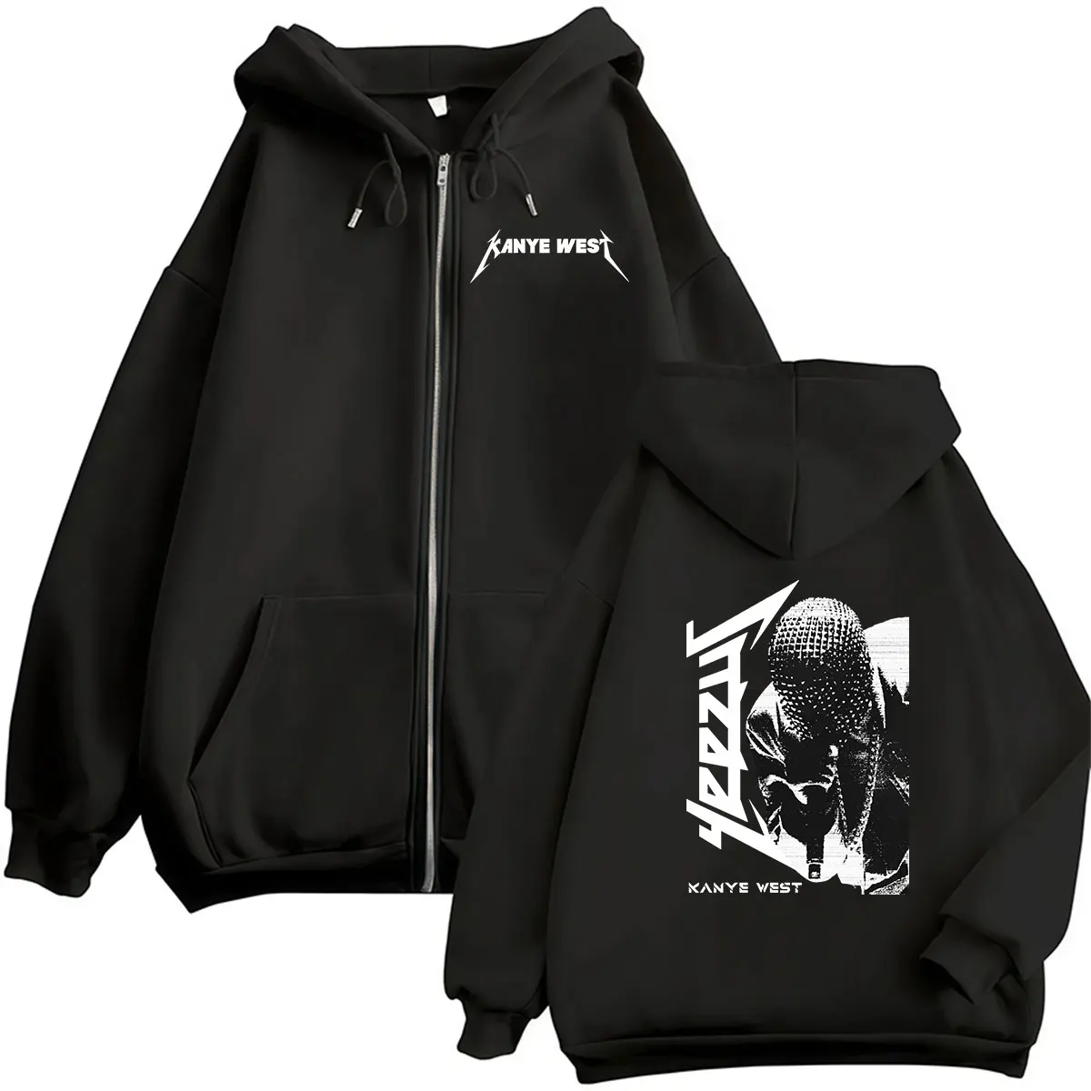 Rapper Kanye West Album 2026 Reißverschluss-Hoodie Herren Hip-Hop Vintage Pullover Sweatshirt Gothic Langarm-Jacke mit Kapuze Streetwear – Detail 2