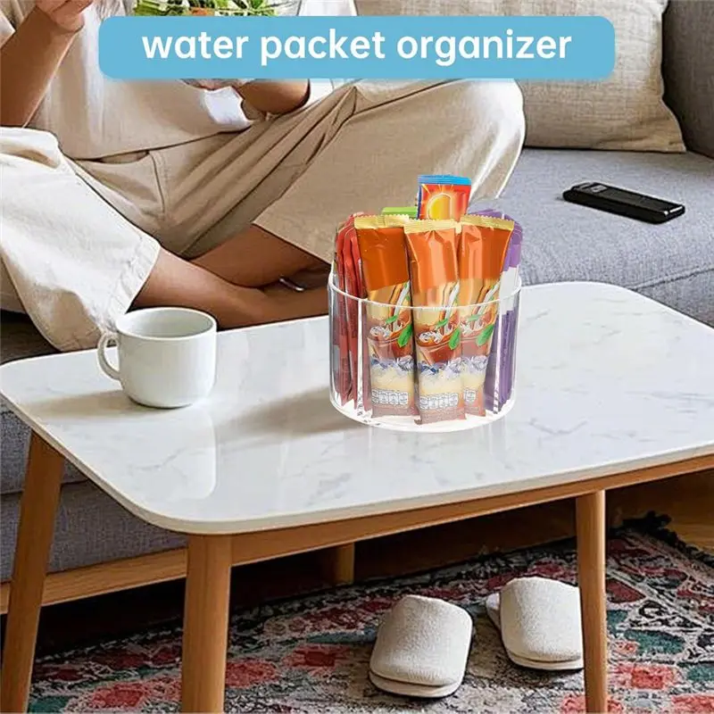 ABUN Drink Packet Organizer Rotating Water Flavor Packet Holder, Transparent Countertop Storage for Mix Packets