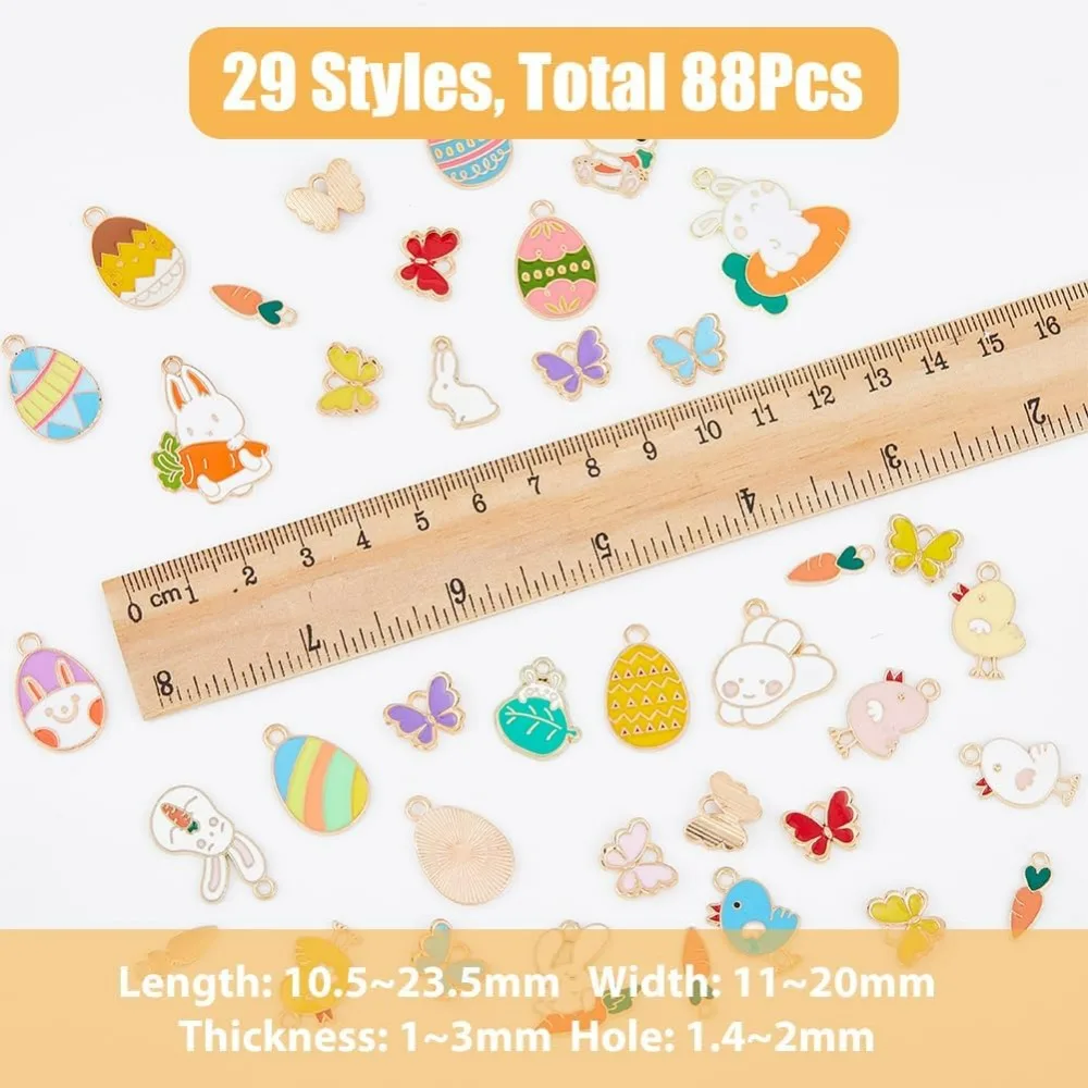 88Pcs 29 Styles Easter Theme Pendants Alloy Enamel Carrot Rabbit Pendants Charms Easter Egg Earring Bracelet Necklace Supplies