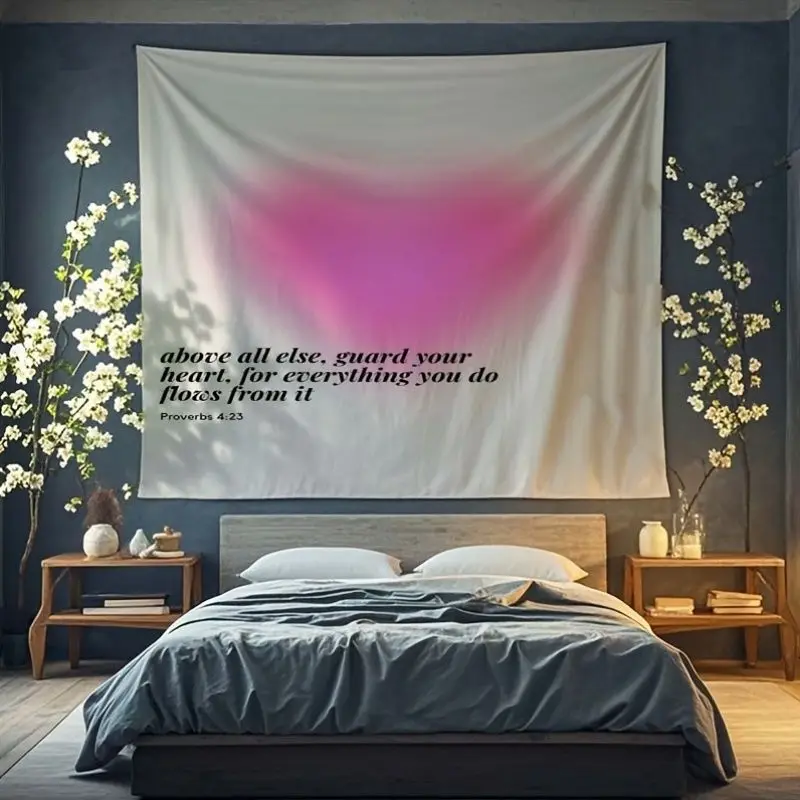 VIKAMA Gradient Pink Aura Heart Tapestry Inspirational Quote Wall Hanging Aesthetic Preppy Dorm Bedroom Wall Art Home Decor