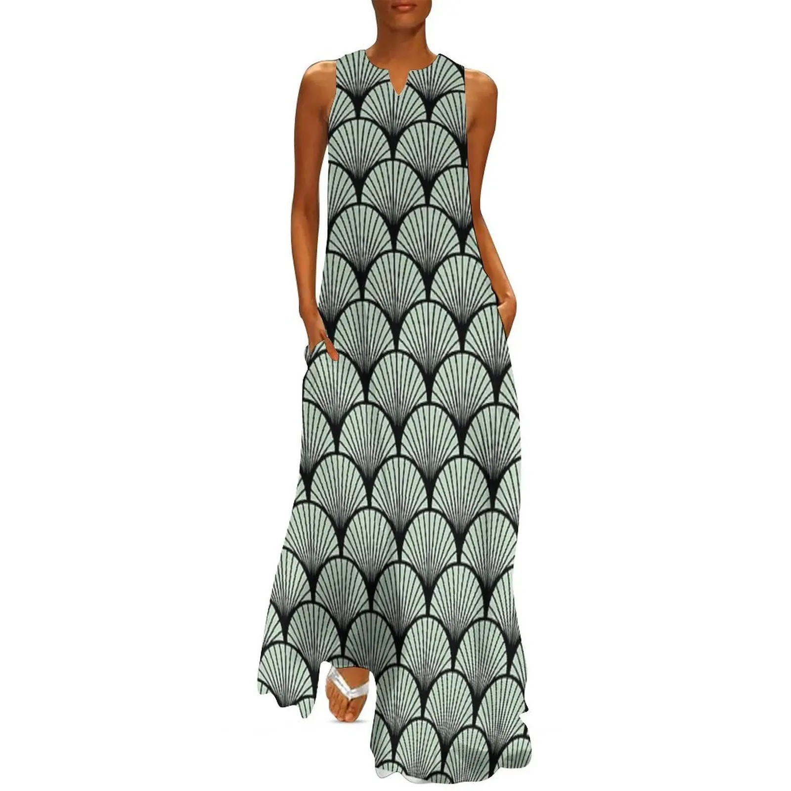 

Art Deco Fan - Pastel Green Long Dress elegant dresses plus sizes ladies dresses for women 2025 dresses for woman