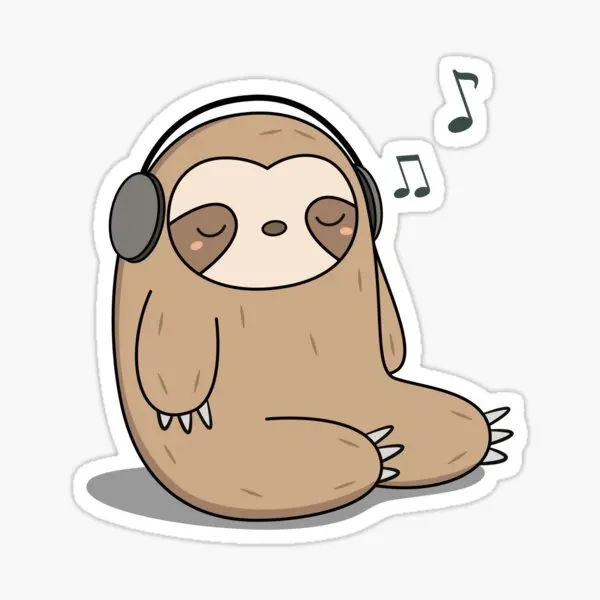 Kawaii Cute Sloth Listening To Music  5PCS Stickers for Art Car Bumper Funny Cartoon Window Room Stickers Water Bottles Wall