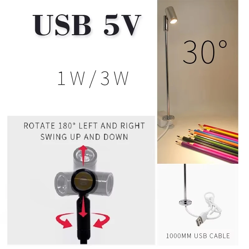 QITU Oświetlenie szafki LED USB 5V mała świetlówka do modelu witryny, szafki na wino, wózka, zestaw modelarski, mini reflektor 1W/3W