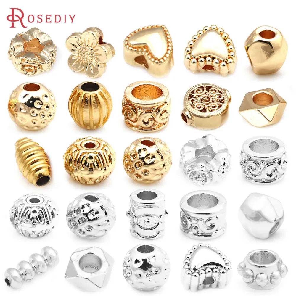 

18K Gold Color Brass Heart Round Flower Spacer Beads Bracelet Beads Jewelry Making Supplies Earrings Diy Accessories