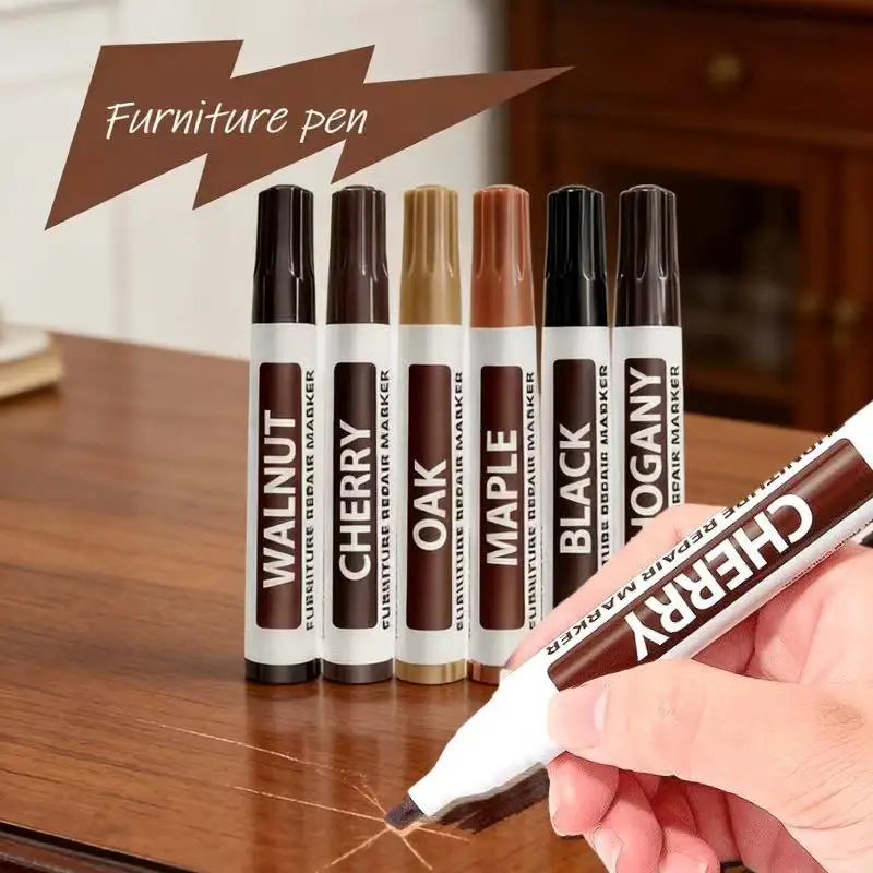 6pcs Furniture Repair Marker Pens Set Oak Maple Walnut Cherry Black Mahogany -for Crafting And DIY Projects