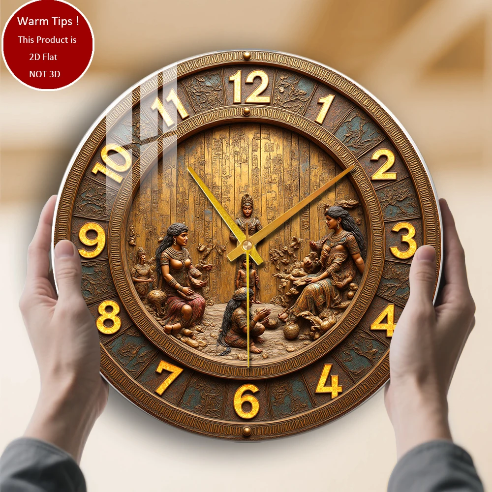Tempered Glass Wall Clock Indian Deities Family Carving Suitable For Wall Decor or Tabletop Display Anywhere