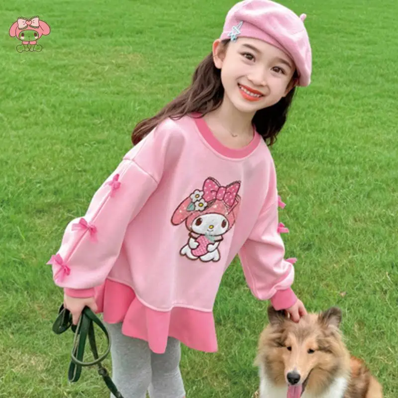 

Kuromi My Melody Anime Cartoon Girls Suit Sanrio Kawaii Ruffled Bow Loose Set Versatile Sweet, Stylish, Comfortable and Soft