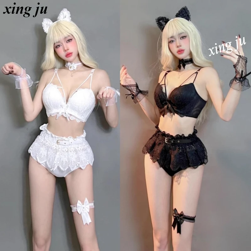 

Nightclub DJ Sexy White Sling Tops Black Tight Short Girls Performance Outfits Stage Costume Women Music Festival Rave Clothing