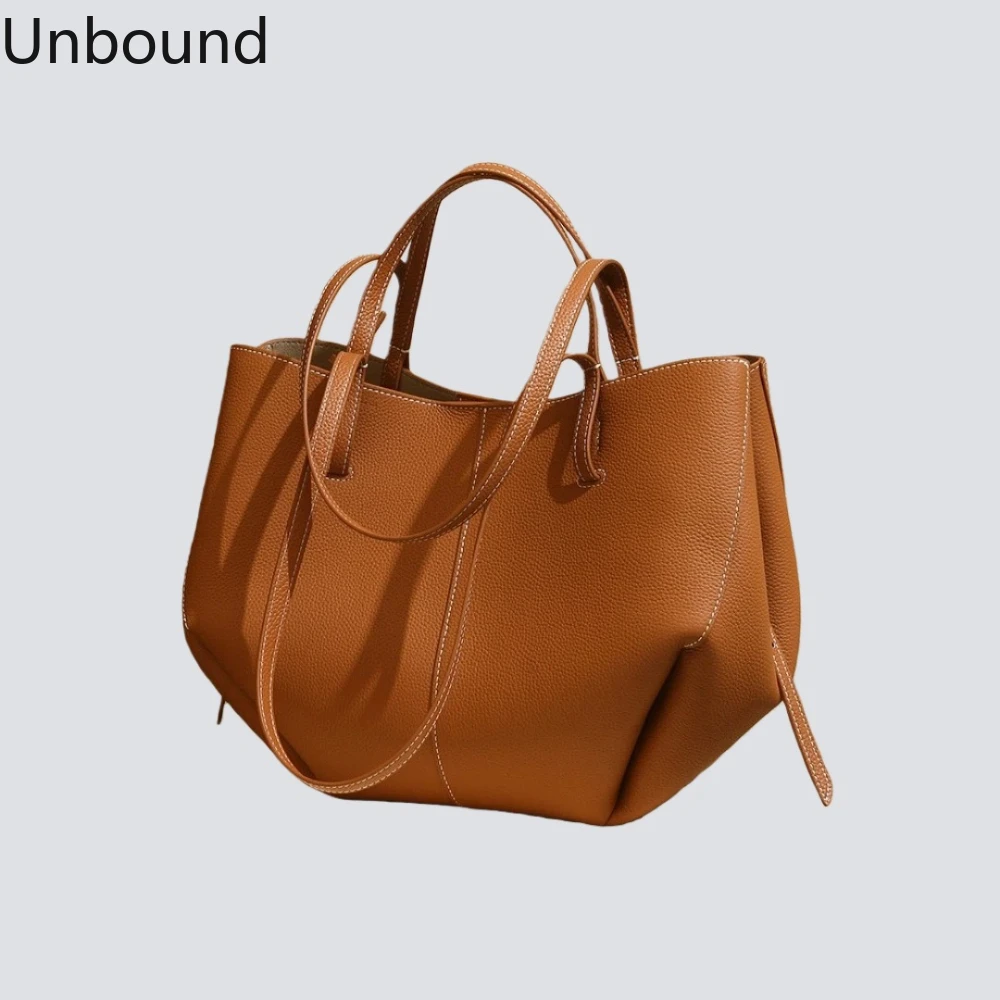 

Genuine Leather Luxury Design Top Grain Cowhide Ladies Tote Large Capacity Commuter Shoulder Handbag Carry With Inner Pouch New