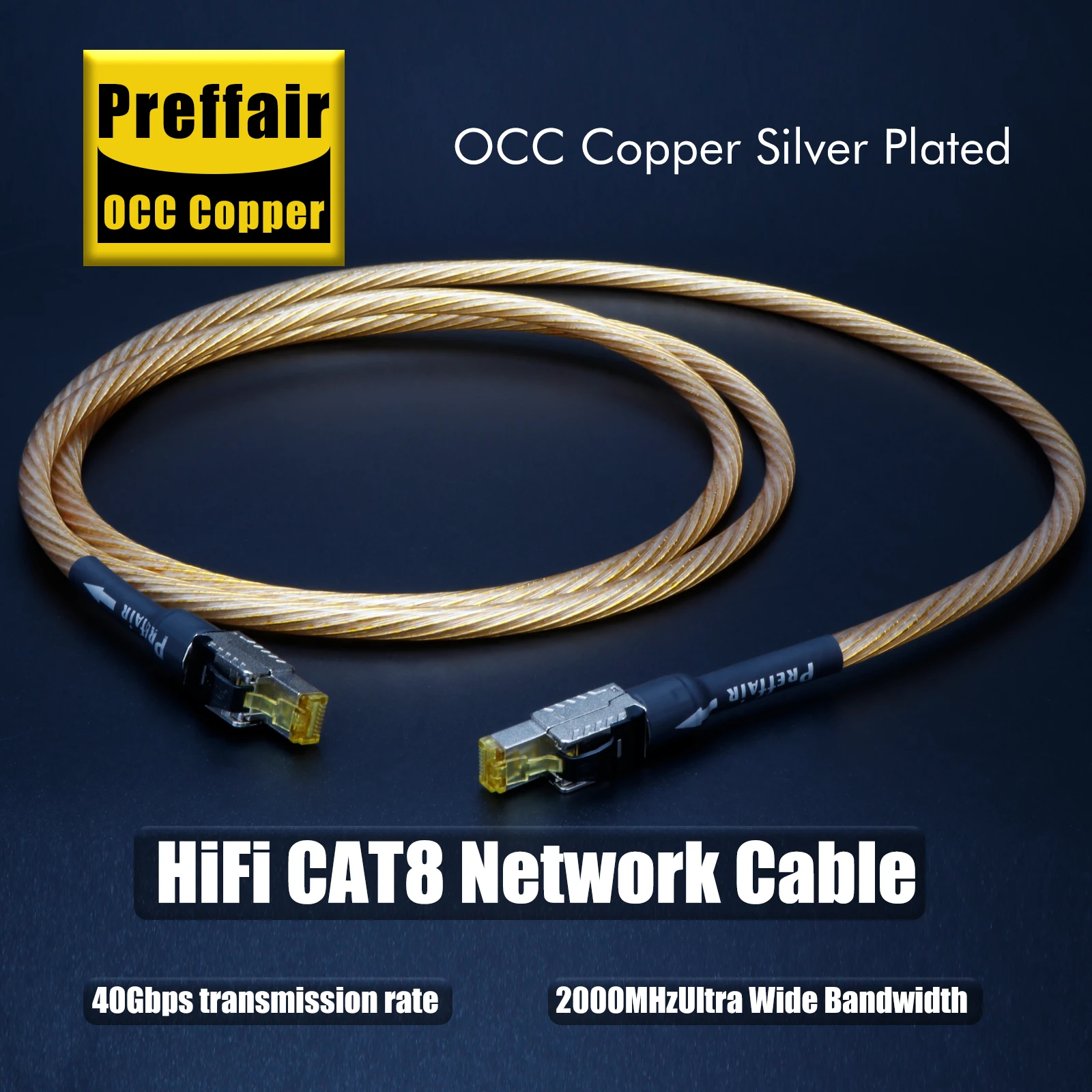 كابل تصحيح شبكة HIFI cat8 كابل إيثرنت occ لوحة فضية RJ45 CAT Ethernet Speed Lan Line المطبق على أجهزة الكمبيوتر والكمبيوتر المحمول