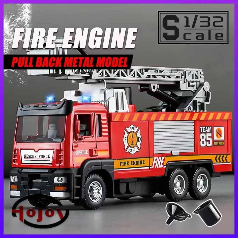 Caminhões de escada do motor de incêndio para crianças Metal Diecast, carros de brinquedo da liga, modelo para meninos, crianças, brinquedos, veículos, coleção Hobbies, 1:32, novo