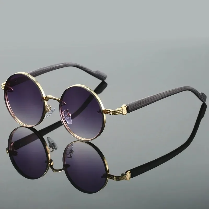 Vintage Round Sunglasses New Fashion Classic Gradient Outdoor Shades Trendy Luxury Brand Design Metal Rim Sun Glasses