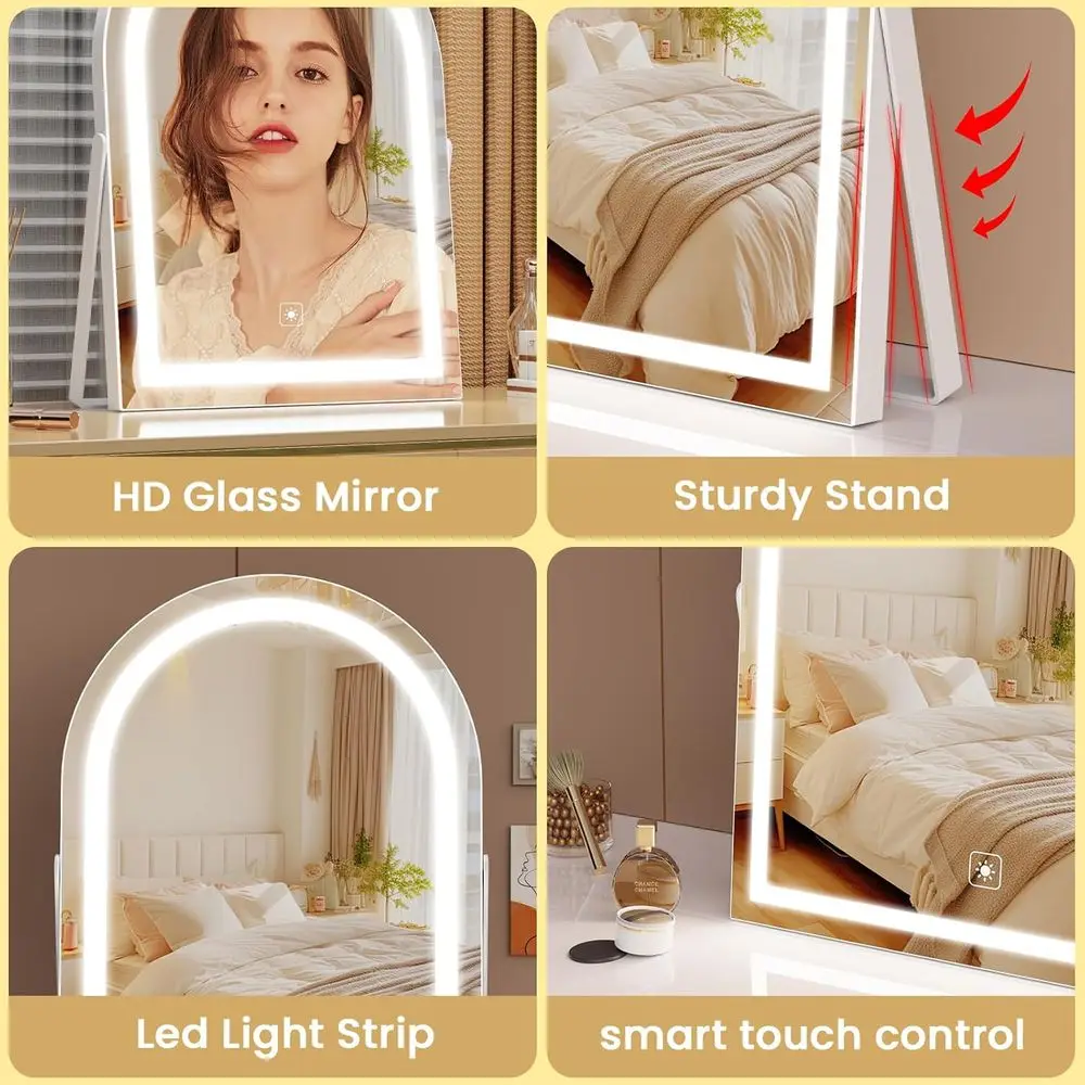 Stilvoller 3-farbiger LED-Kosmetikspiegel mit gewölbtem Design, 360 °   Rotations- und Touch-Kontrolle – ideales Make-up-Geschenk für Frauen in Gold