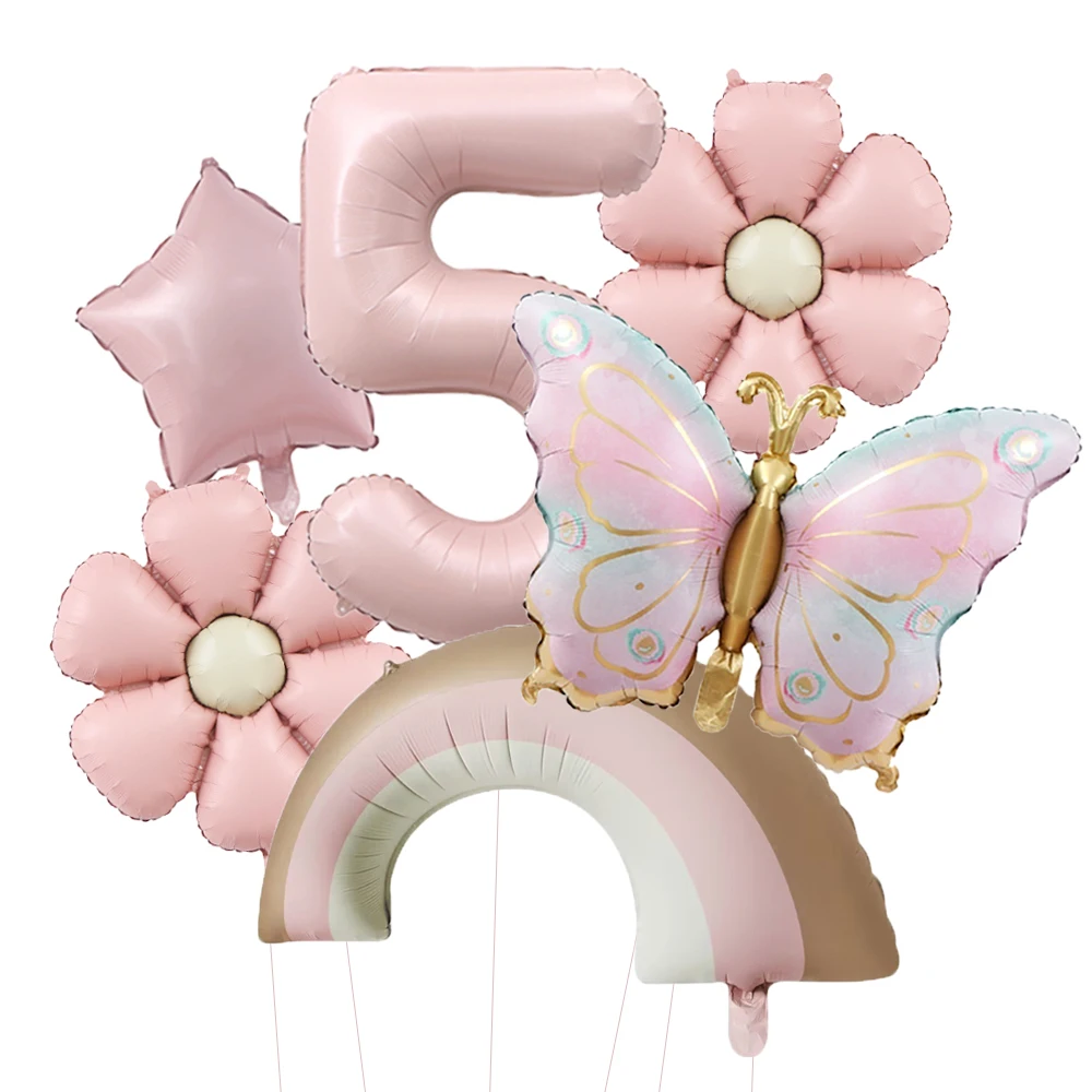 6 uds. El más nuevo globo de cumpleaños de mariposa, juego de números de 40 pulgadas, bola de aluminio dorada y rosa, globo de helio para Baby Shower, decoración de fiesta de cumpleaños