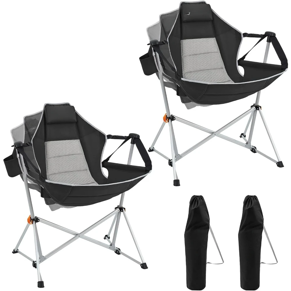 

Hammock Camping Chair, Aluminum Alloy Adjustable Back Swinging Chair, Folding Rocking Chair with Pillow Cup Holder