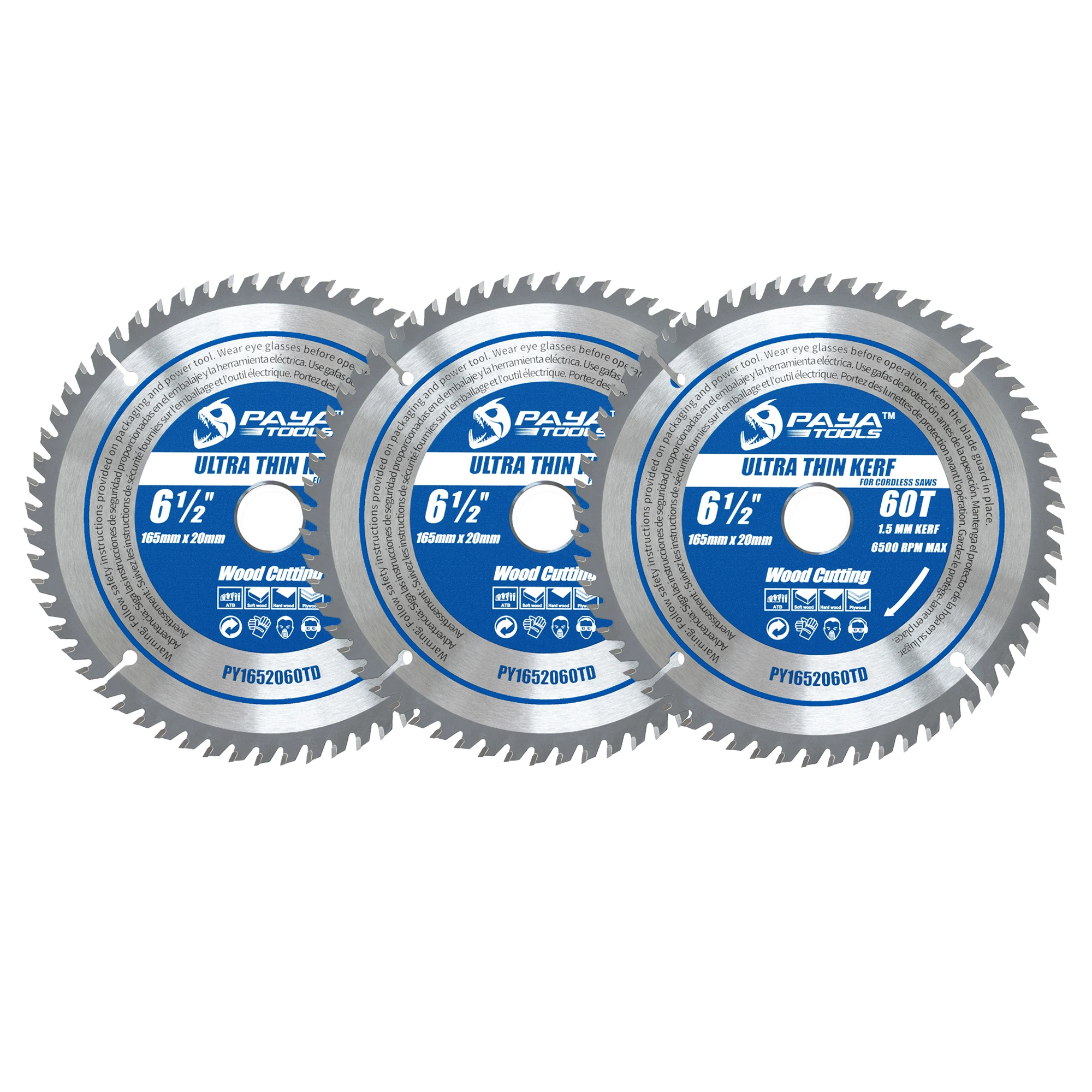 

PAYA 6-1/2-Inch 165mm 60-Tooth Circular Saw Blade 1.5mm Ultra thin Kerf TCT ATB Framing Blade for Softwood Plywood Hardwood