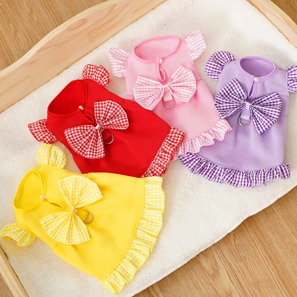 

Female Dog Clothes Luxury Flying Sleeve Clothing Bow Hoodie Dress For Small Medium Dogs Shih Tzu Puppy Dresses Skirt Outfits XS