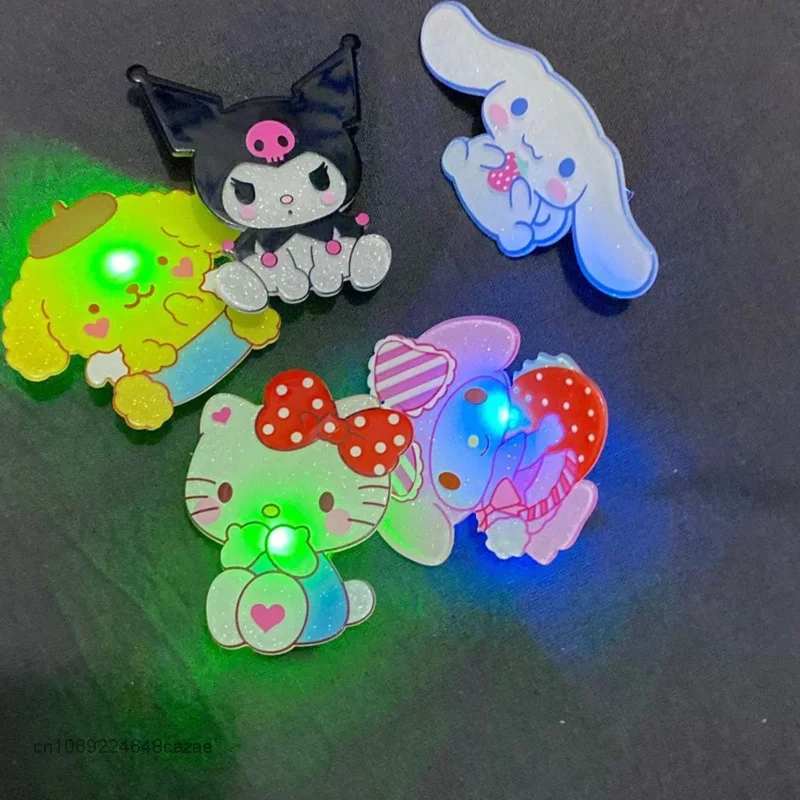 Sanrio Hello Kitty Cinnamoroll Kuromi Cute Bobby Pins Chic Changes Color Emits Light Bangs Clip Y2k Soft Sister Fashion Hairpin