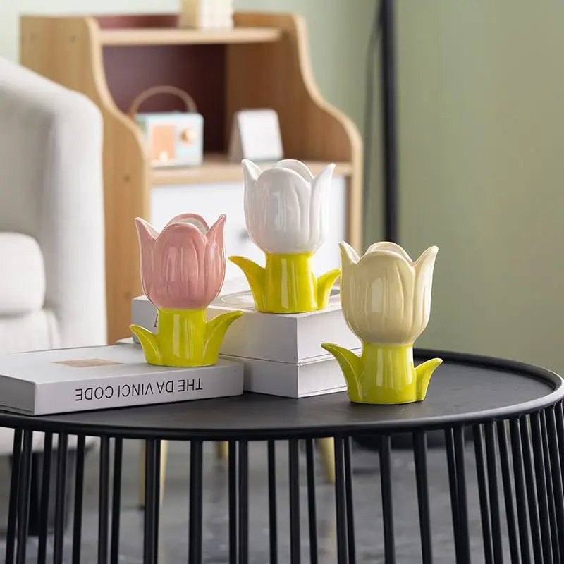 Tulip Flower Ceramic Ornament Creative Makeup Brush Storage Bucket