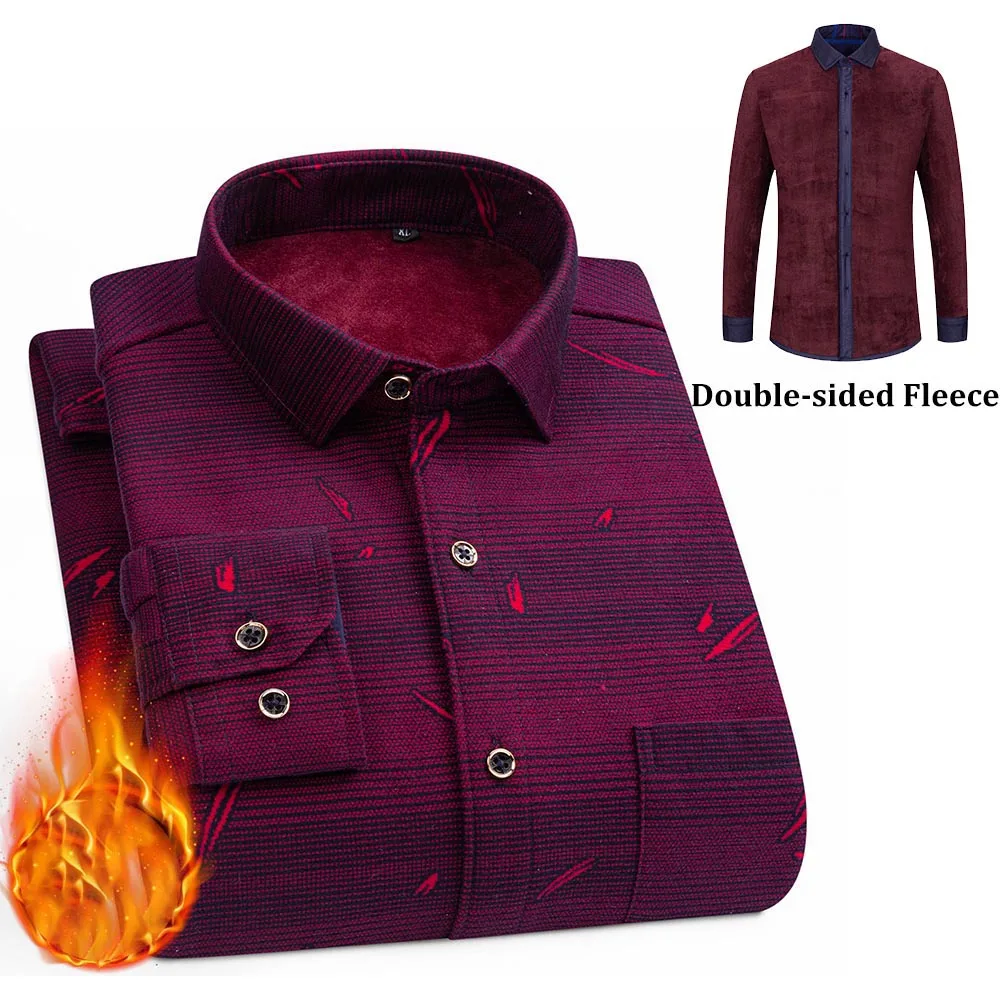 Men's Double-sided Fleece Long-sleeved Check Shirts Thickern Winter Casual Warm Trend Cold-resistant Comfortable Shirts For Male