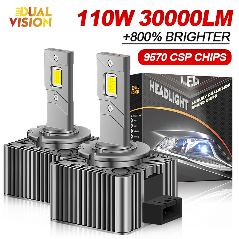 

Dualvision D3S LED Car Headlights HID D1S D2S D4S D8S D1R D2R D3R D4R Turbo LED 30000LM Two-sided CSP Chip 6500K 110W Plug&Play
