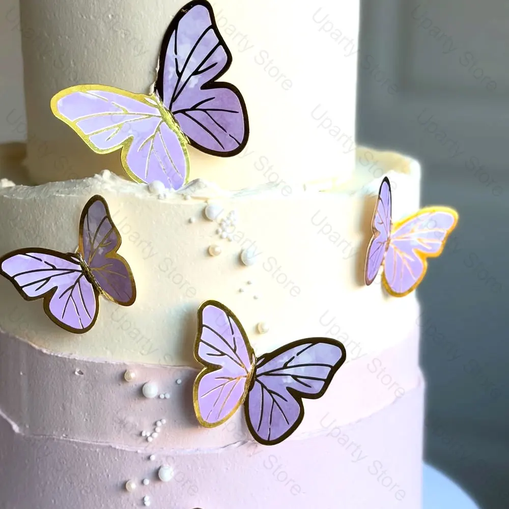 31 Stück lila Kugeln Kuchendeckel mit Schmetterlingen Lotus lila Schmetterling Kuchendeckel für Geburtstag, Hochzeitstorte, Dekorationen, Gastgeschenk – Detail 5