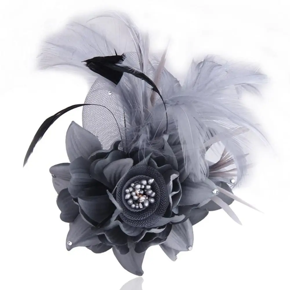 

Simulated Net Flowers Fascinator Hat Fashionable Feather Multi-color Tea Party Headband Feather Hairpin Wedding