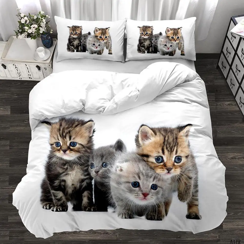 Cat Duvet Cover Set - Cute Kitten Theme, Twin, Queen & King Sizes - Perfect for Cat Lovers and Kids Teens