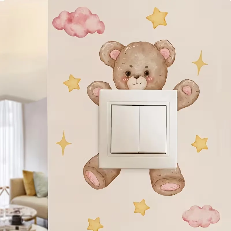 1PC cute little bear switch sticker, easy to stick and tear, suitable for decorating switch panels in bedrooms and other areas