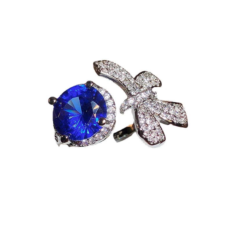 Anillos de plata 925 AAAAA con circonita y lazo para mujer, joyería de compromiso exquisita y deslumbrante, piedras preciosas de Color azul Morera