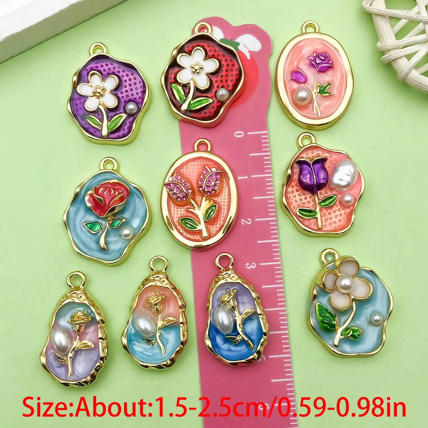 10pcs Colorful Enamel Oil Painting Charms Alloy Flowers Pendants For DIY Bracelets Necklaces Earrings Jewelry Making Accessories