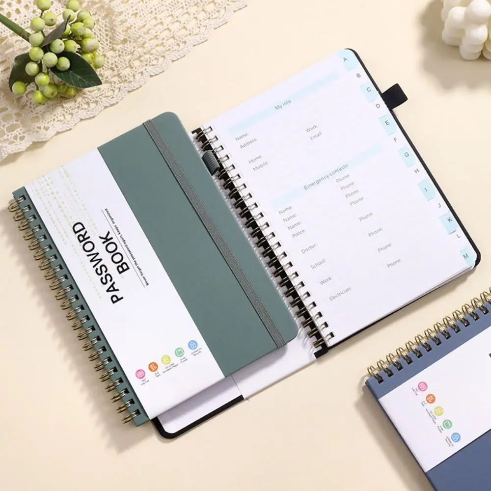 With Alphabetical Tabs Pocket Password Keeper Book Coil Book with Penholder Password Keeper Notebook Strap Portable
