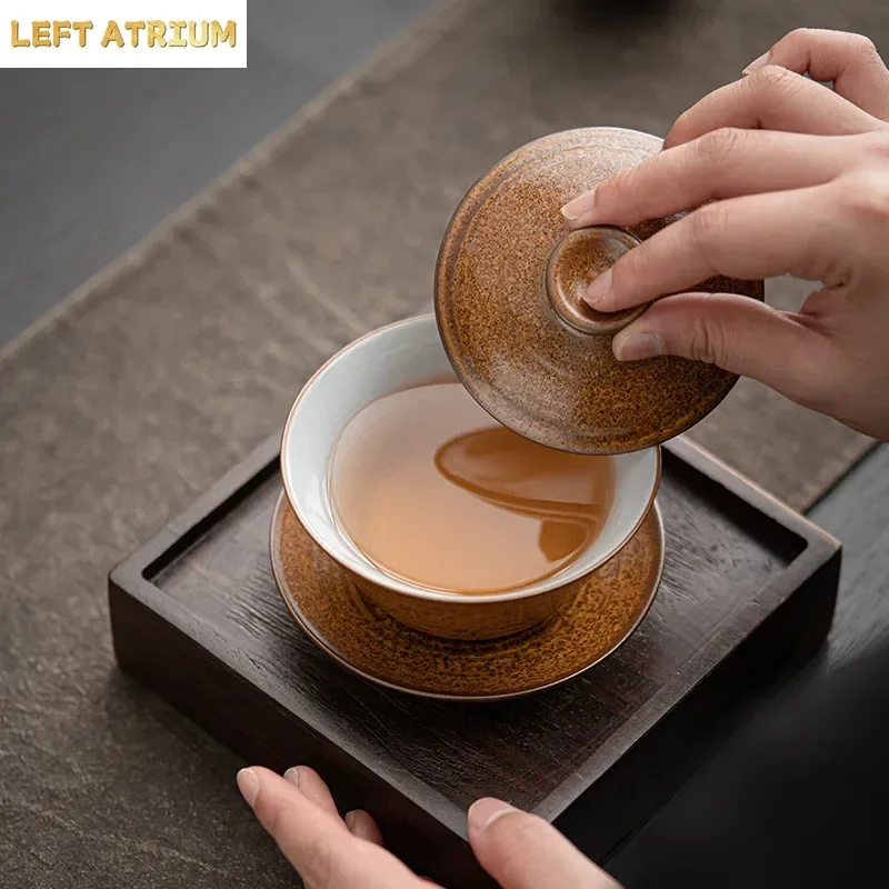 Porcelain Kung Fu Tea Set, Office Reception, Tea Making Device, Glaze Transformation, Retro Manual, Gold Gaiwan, Chinese