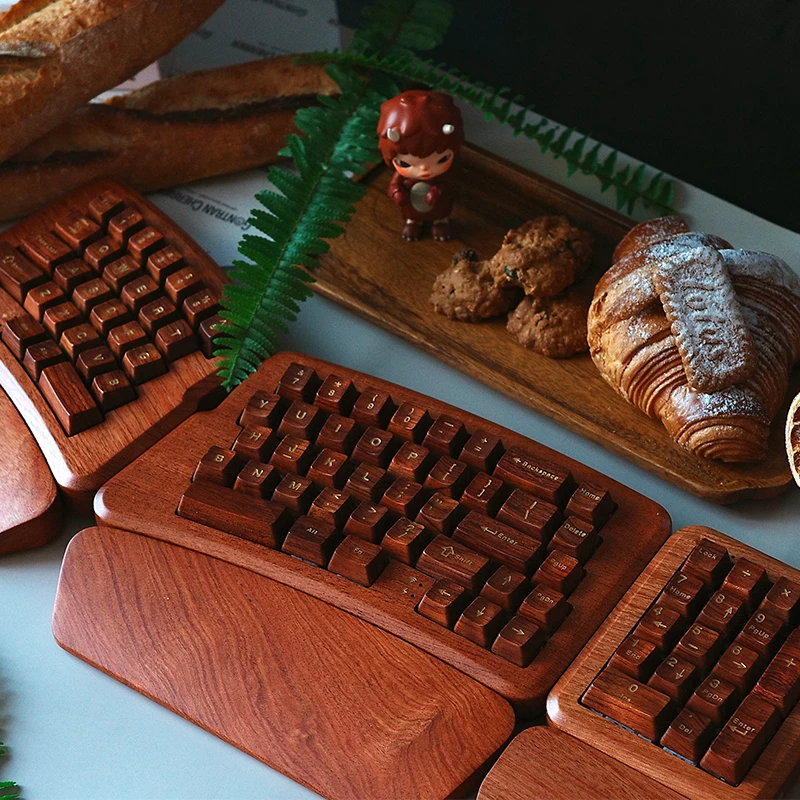 

Alice60 Wooden Split Keyboard Wireless Bluetooth Tir Mode RGB Magnetically Absorbed Rosewood Ergonomic Game Mechanical Keyboard