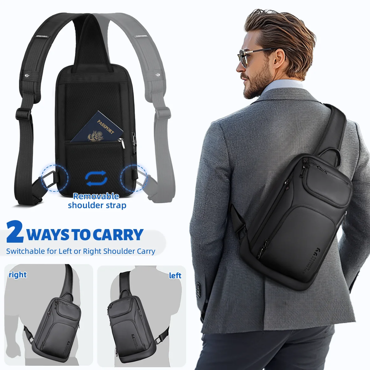 HcanKcan Business Men's Crossbody Bag Trendy Waterproof Chest Bag For 11 inch IPad Multi-Pockets Sport Shoulder Messenger Bags