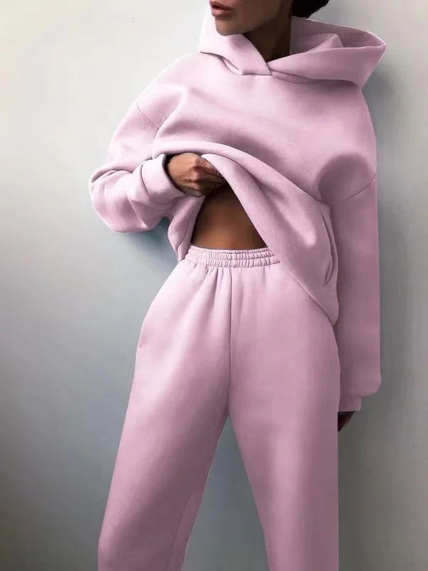 2026 Trend Lässige Mode Verdickter Langarm-Pullover und Hose Zweiteiliges Set mit Kappe für Damen – Detail 9